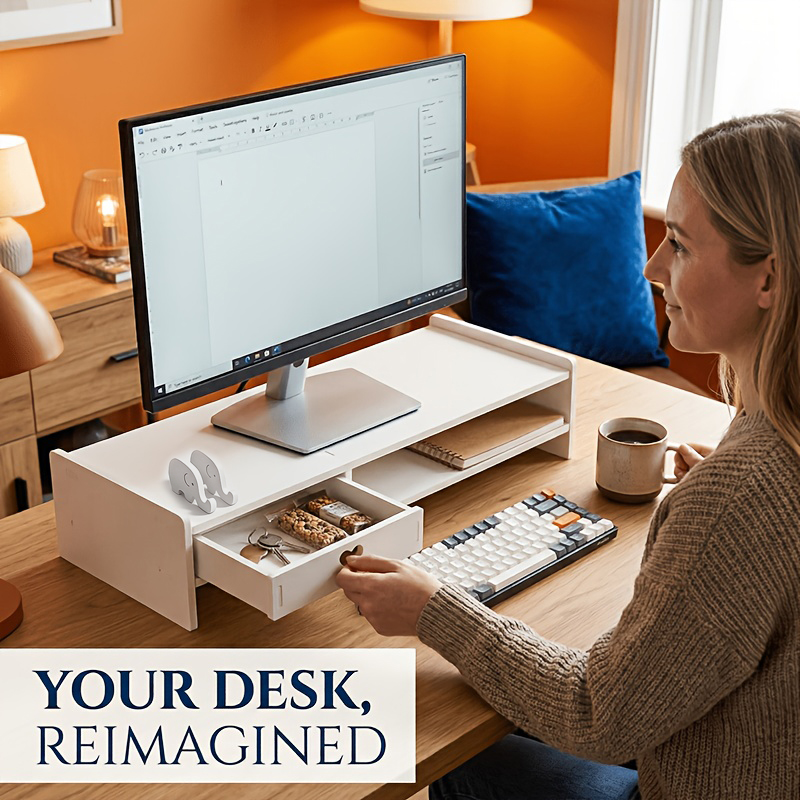 Desk Setup Home - Minimalist White PVC Monitor Stand Riser
