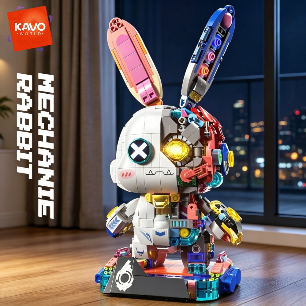 Desk Setup Girly - KAVOWORLD 1377PCS Robot Rabbit Building Blocks