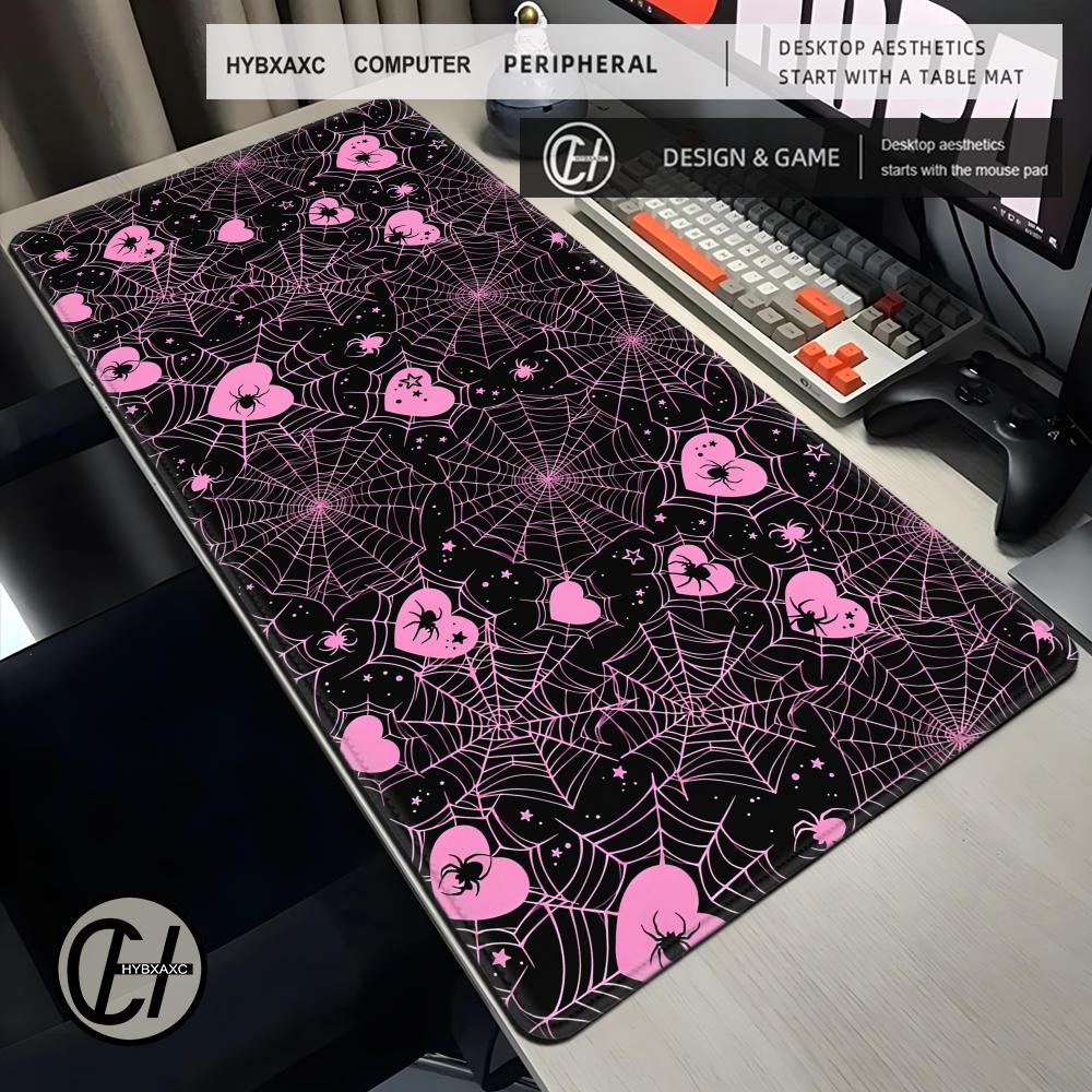 Desk Setup Laptop - 90x40 White or Pink Spiderweb Hearts