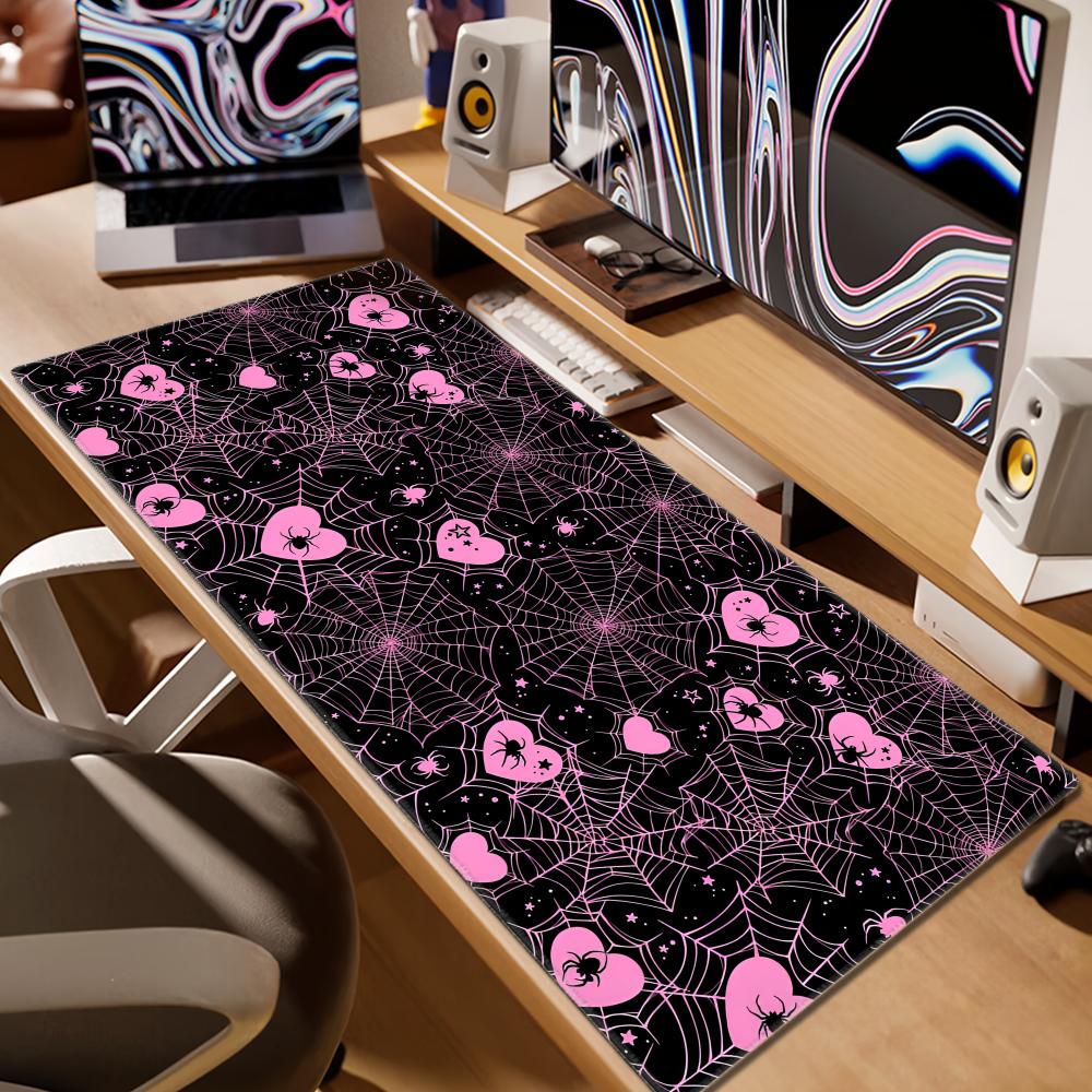 90x40 White or Pink Spiderweb  - Desk Setup Laptop review and price